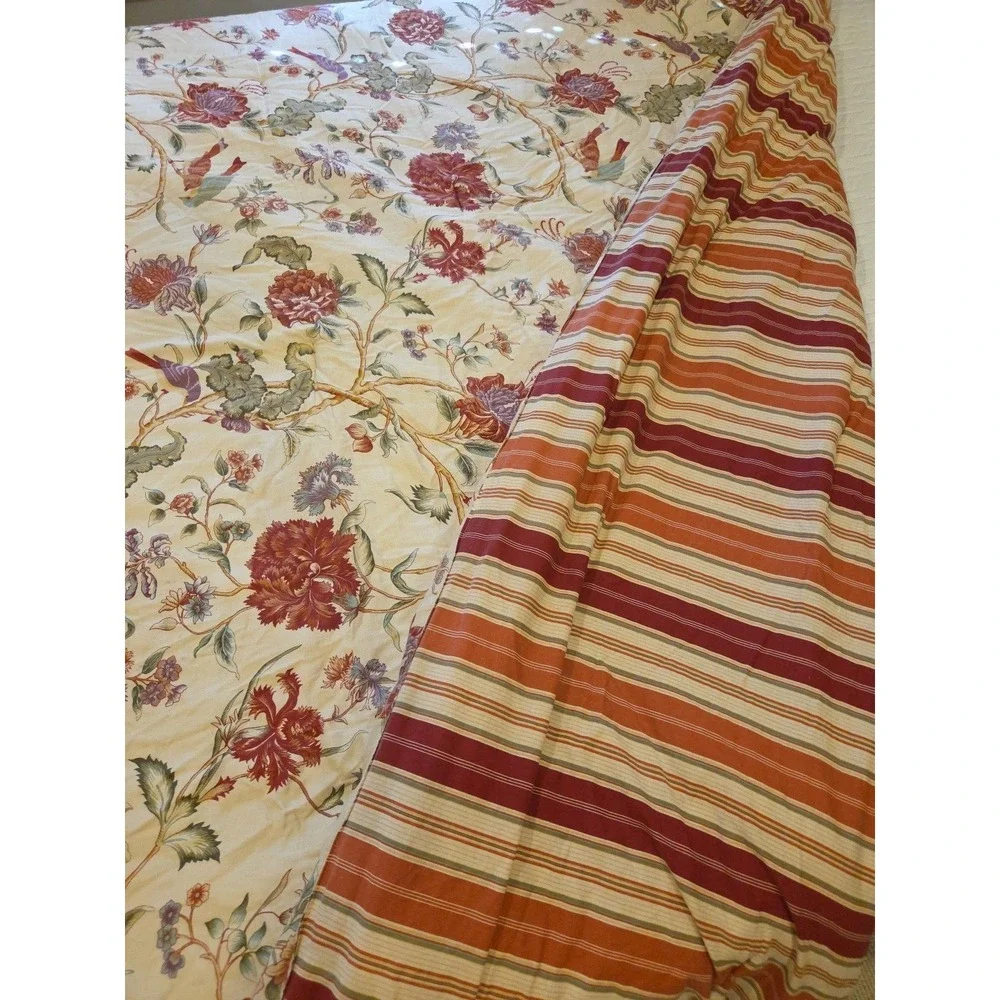 Waverly‎ Jacobean Floral Bird Reverse Stripe King Comforter 